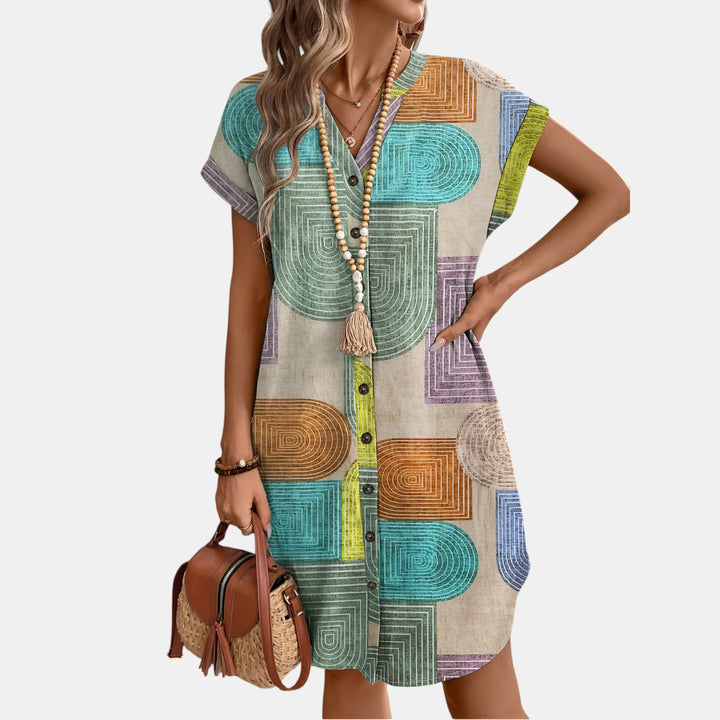 Norma | Short Sleeve Midi Dress with Button Placket