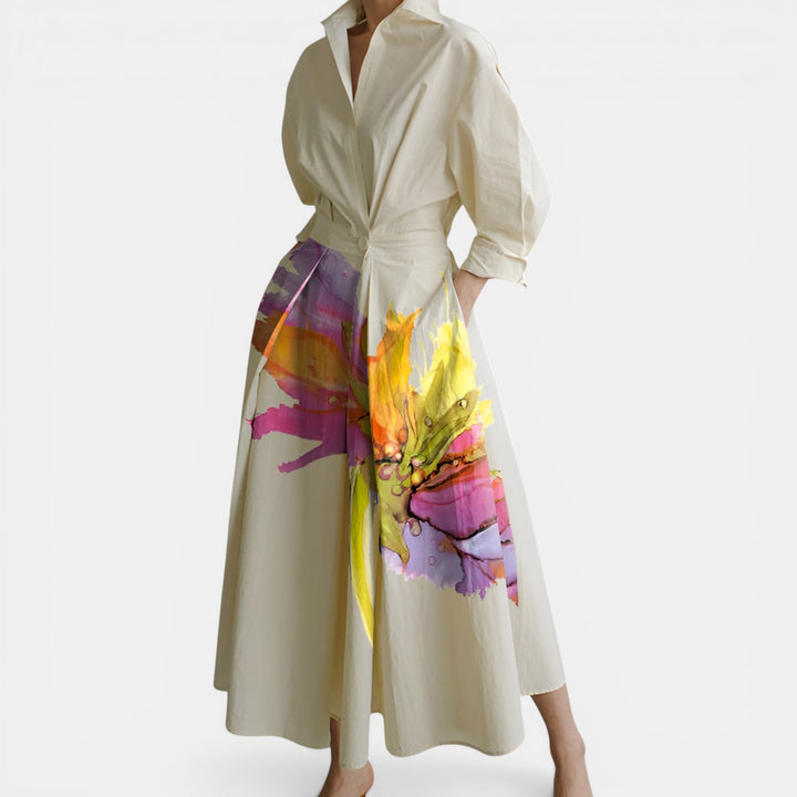 Audrey | Long Sleeve Floral Midi Shirt Dress