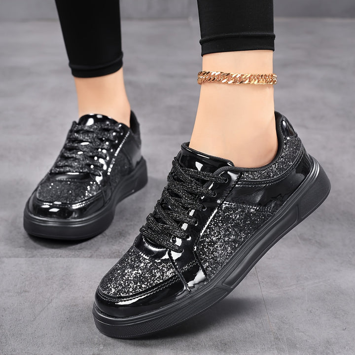 Leonora | Sequin Lace-Up Flat Sneaker