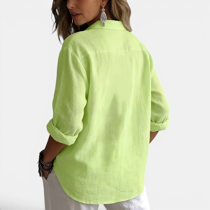 Maxine | Long Sleeve V-Neck Shirt with Partial Button Placket