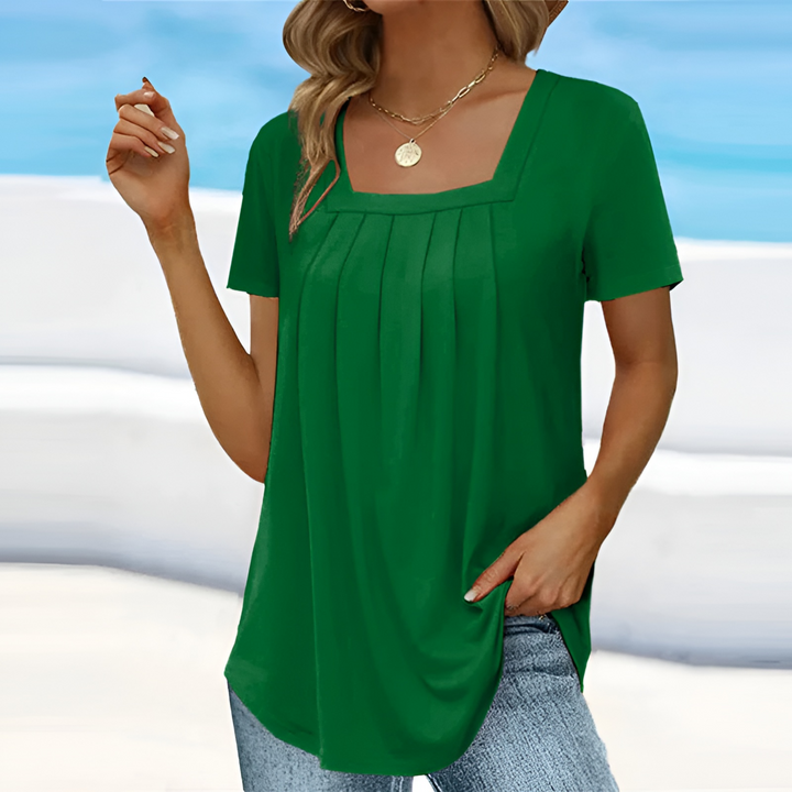 Diane | Square Neck Pleated Short Sleeve Top