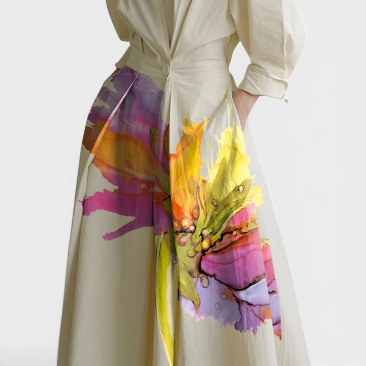 Audrey | Long Sleeve Floral Midi Shirt Dress