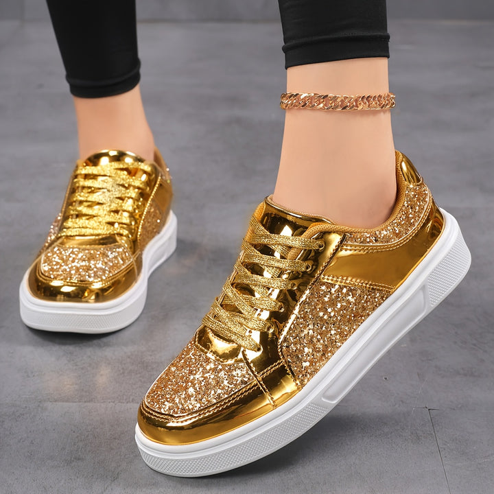 Leonora | Sequin Lace-Up Flat Sneaker