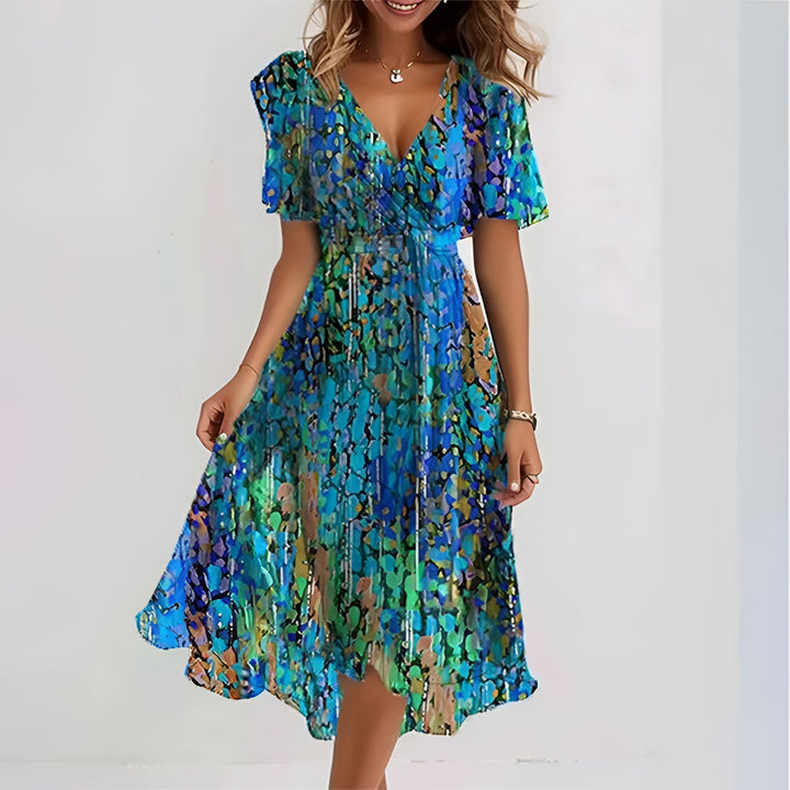 Helen | Flutter Sleeve Surplice Midi Dress