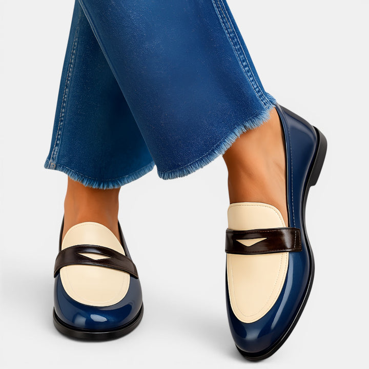 Helen | Two-Tone Penny Slip-On Flat Loafer
