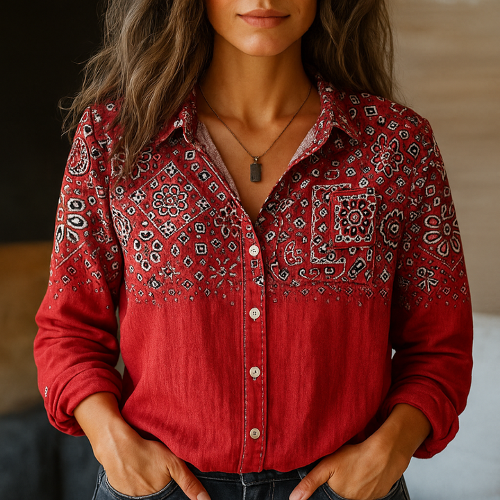 Loretta | Printed Long Sleeve Button-Down Shirt