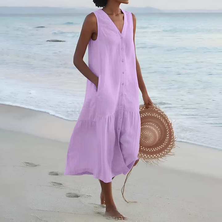 Iris | Sleeveless Button-Front Midi Dress