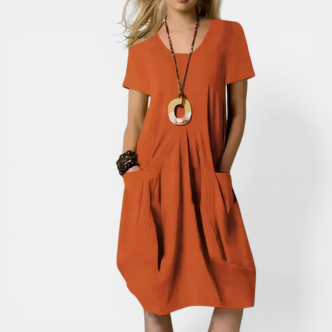 Evelyn | Short Sleeve Draped Midi Dress