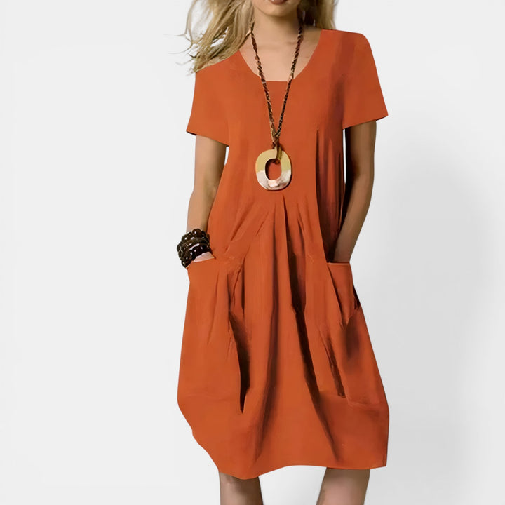 Evelyn | Short Sleeve Draped Midi Dress