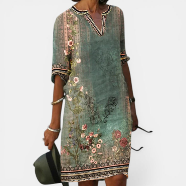 Linda | Floral Print Knee-Length Shift Dress