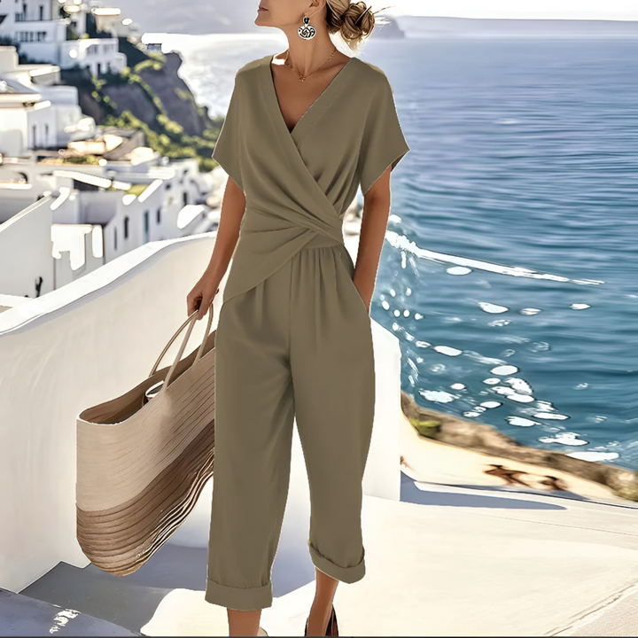 Odette | Wrap-Front Top and Cropped Wide-Leg Pants Set