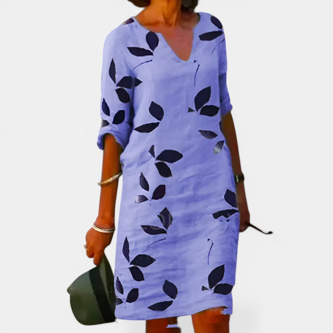 Mavis | Knee-Length Leaf Print Dress