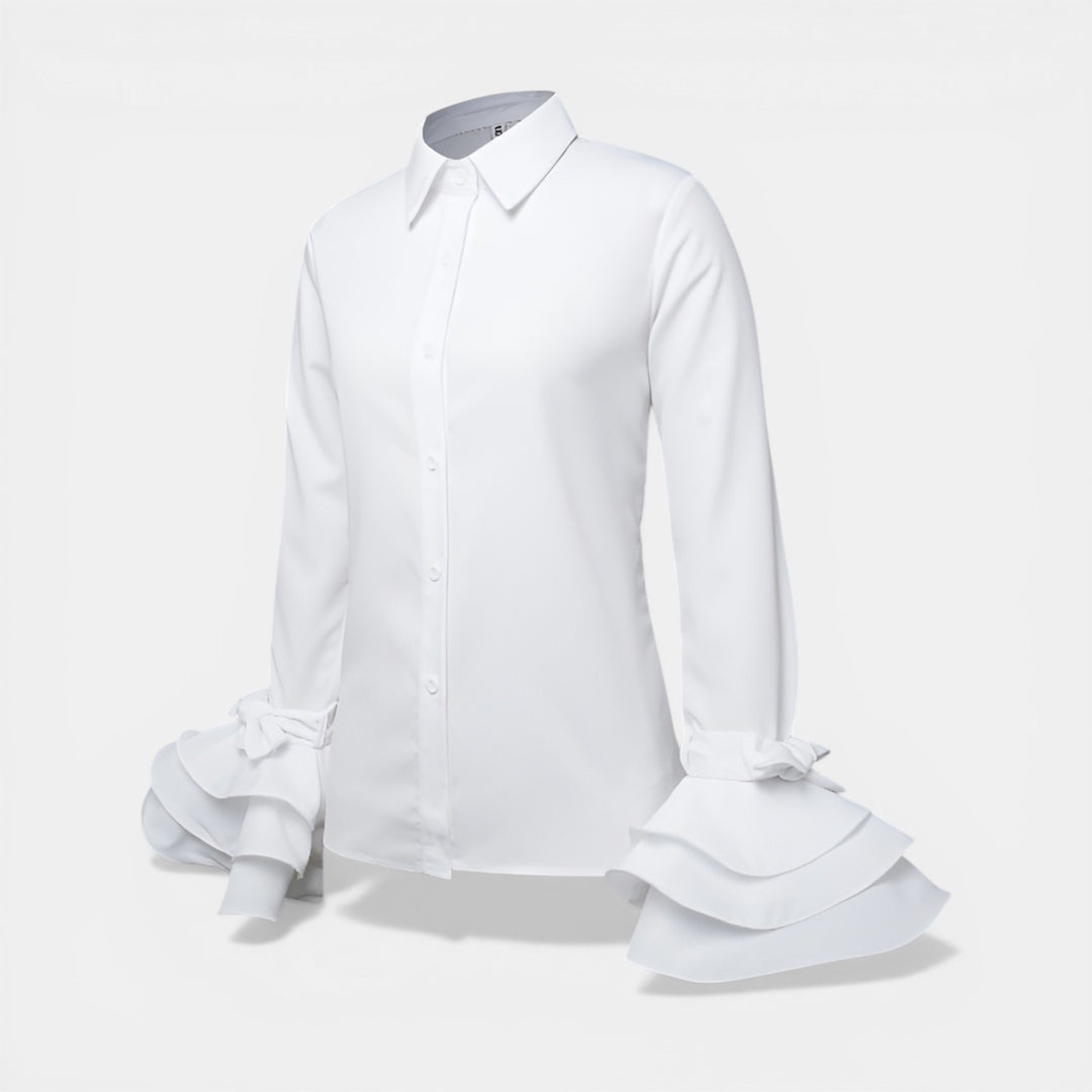 Irene | Long Sleeve Ruffle Cuff Button-Up Blouse