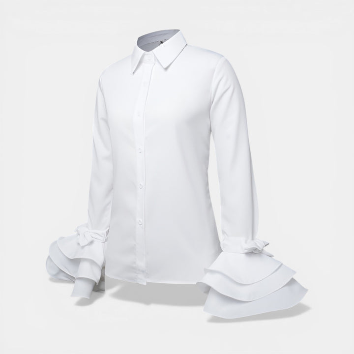 Irene | Long Sleeve Ruffle Cuff Button-Up Blouse