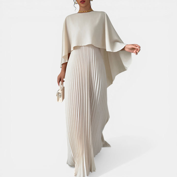 Kathleen | Cape Overlay Pleated Maxi Dress