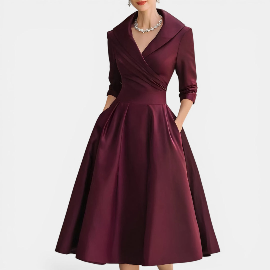 Sylvia | Shawl Collar A-Line Midi Dress