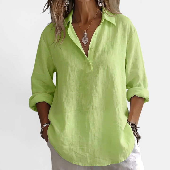 Maxine | Long Sleeve V-Neck Shirt with Partial Button Placket
