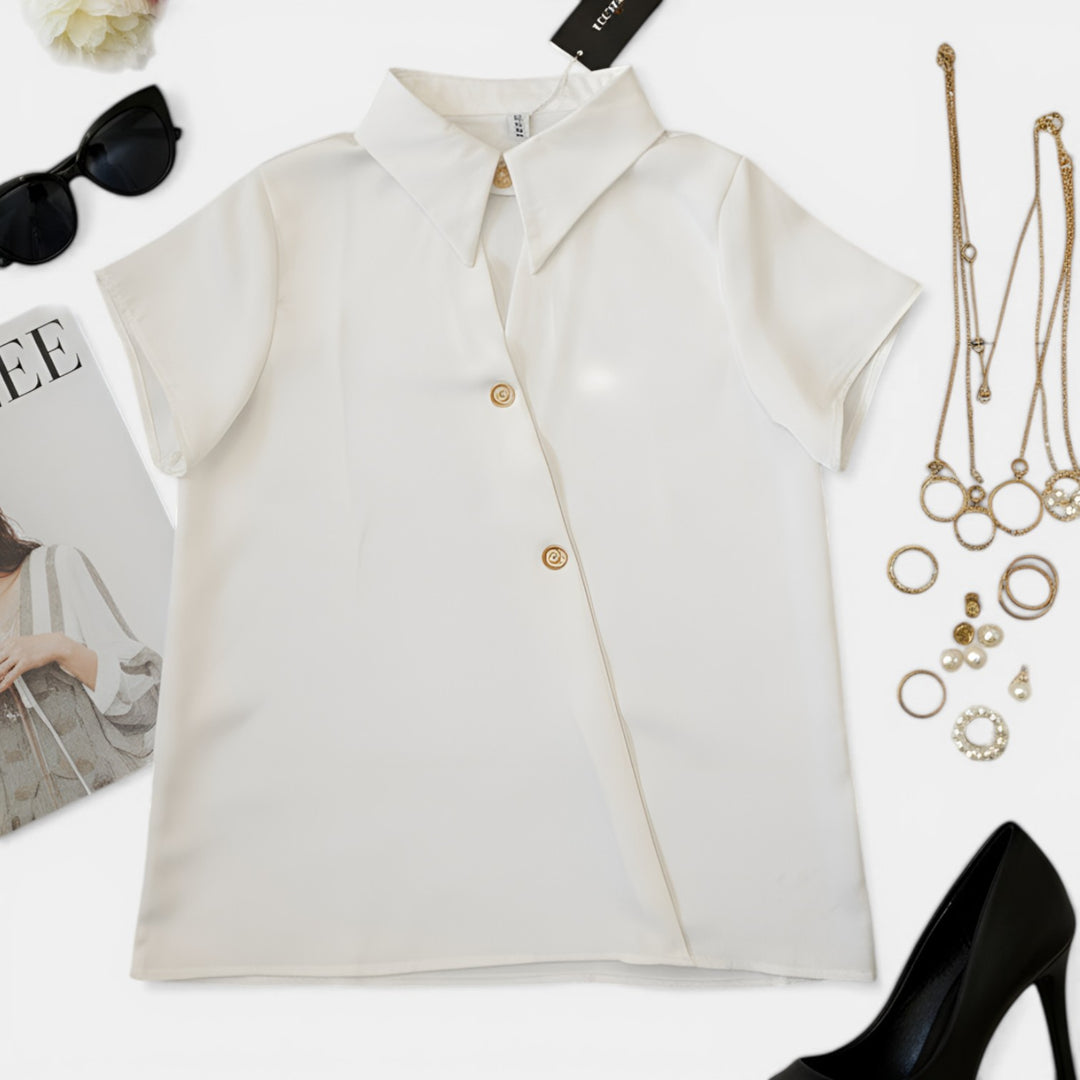 Cordelia | Short Sleeve Button-Front Blouse