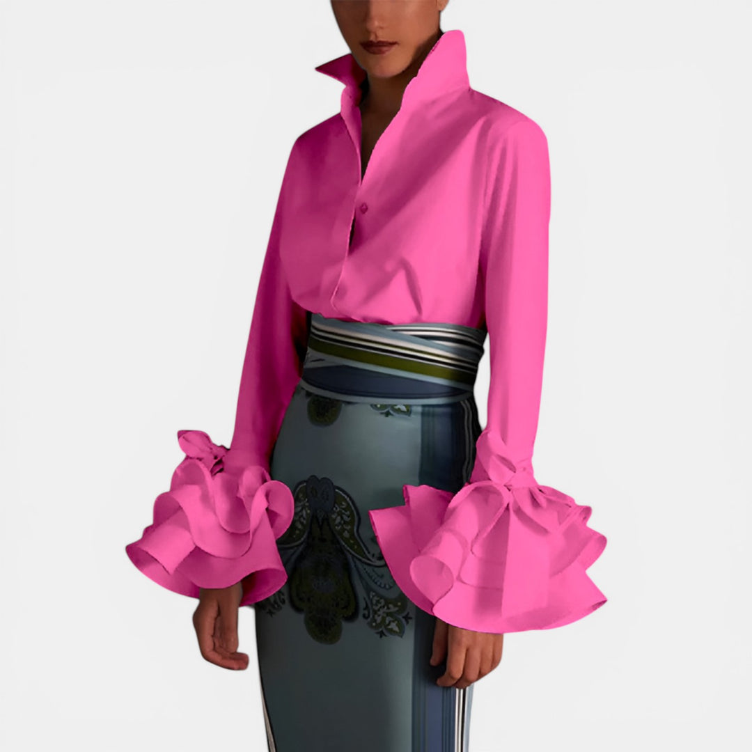 Irene | Long Sleeve Ruffle Cuff Button-Up Blouse
