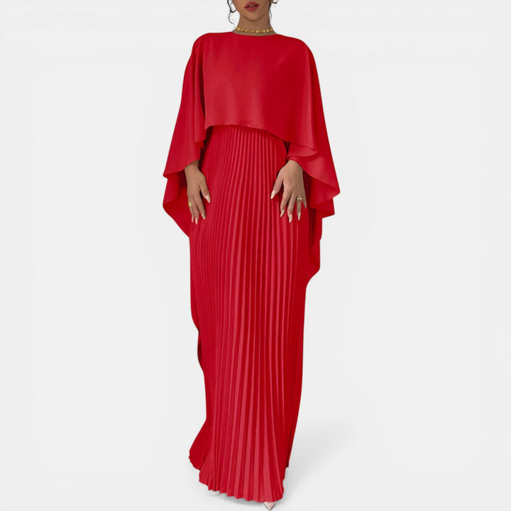 Kathleen | Cape Overlay Pleated Maxi Dress