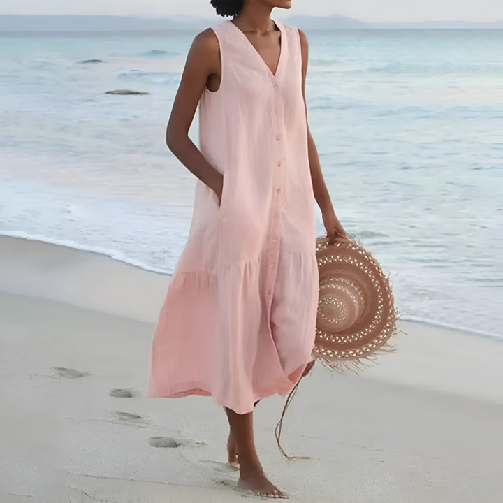 Iris | Sleeveless Button-Front Midi Dress
