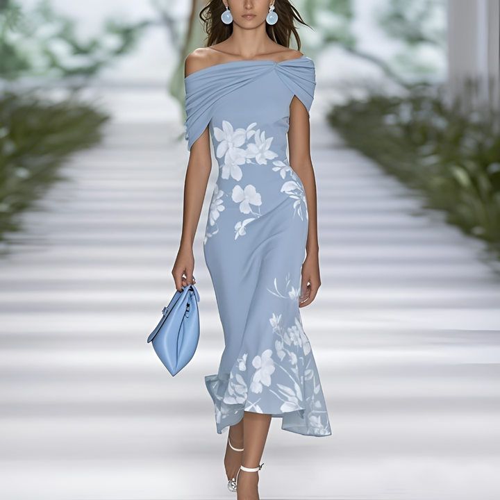 Ramona | Off-Shoulder Floral Midi Dress with Trumpet Hem