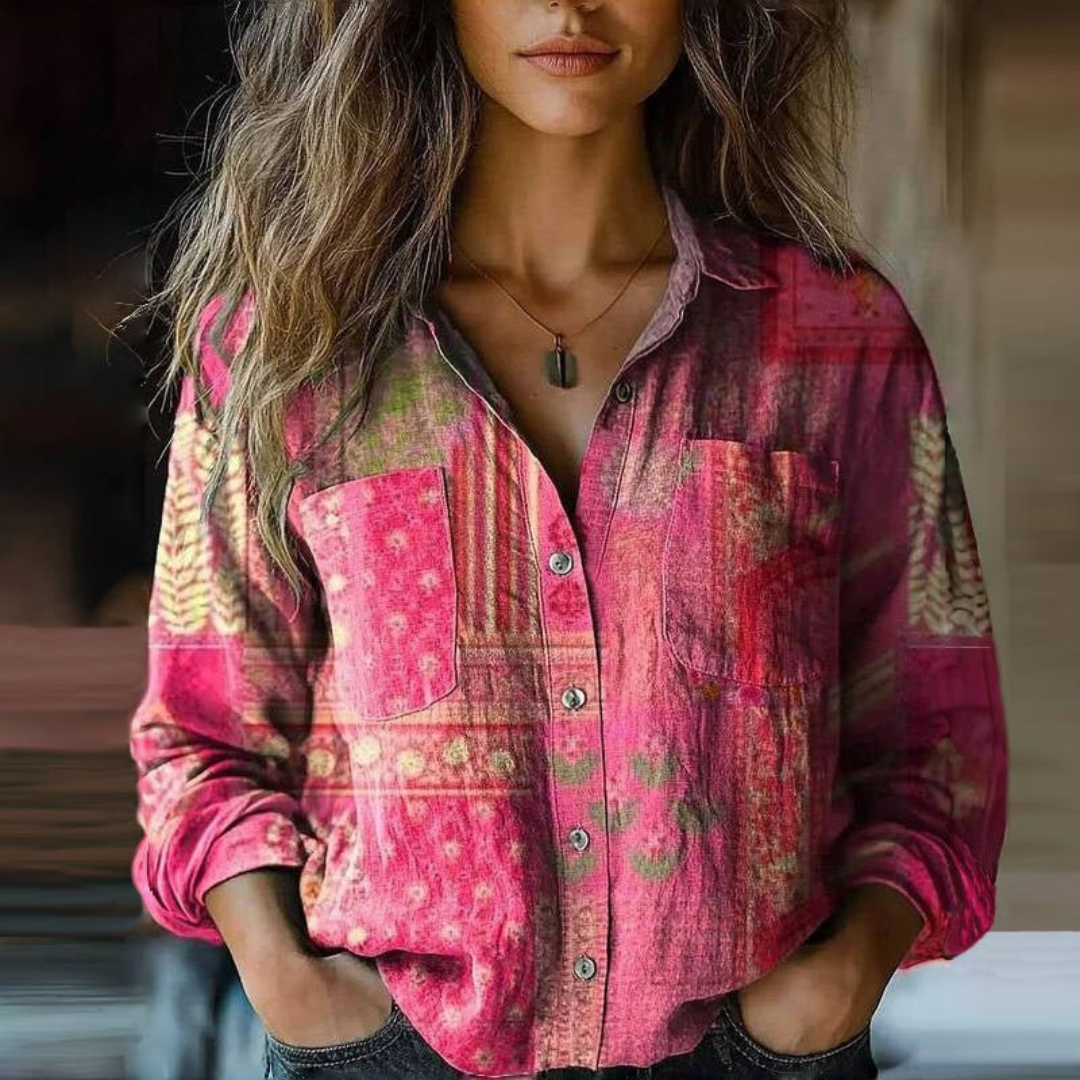 Loretta | Printed Long Sleeve Button-Down Shirt