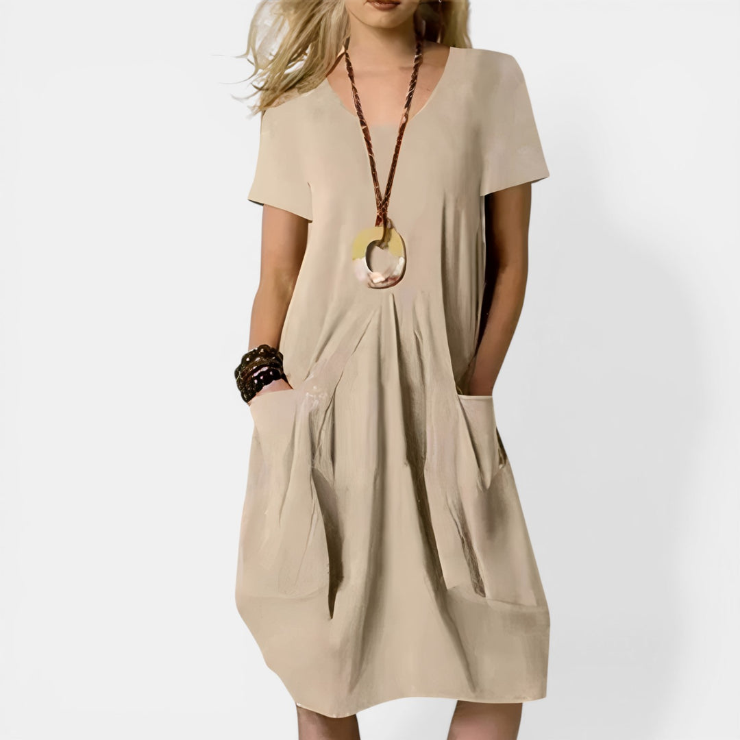 Evelyn | Short Sleeve Draped Midi Dress