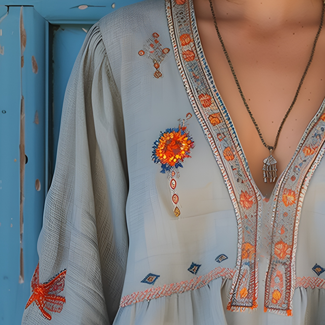Camille | Boho Embroidered Bell Sleeve Blouse