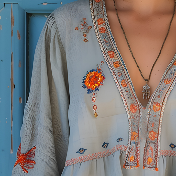 Camille | Boho Embroidered Bell Sleeve Blouse