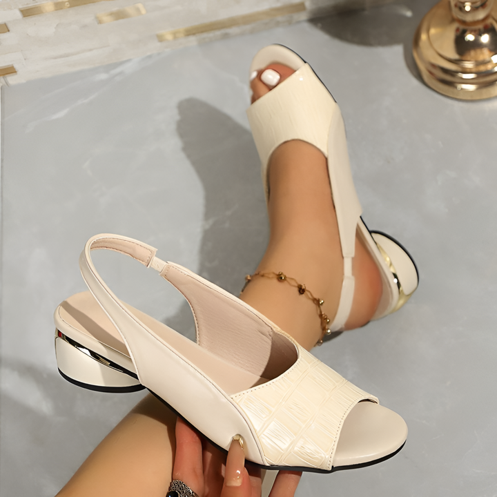 Gina | Peep-Toe Slingback Sandal with Block Heel and Two-Tone Upper