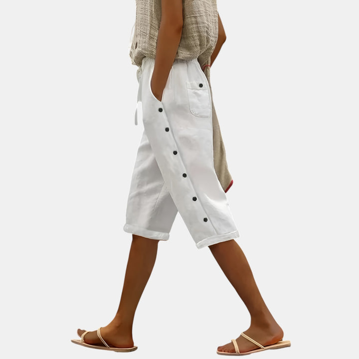 Claudette | Side Button Knee-Length Loose Shorts
