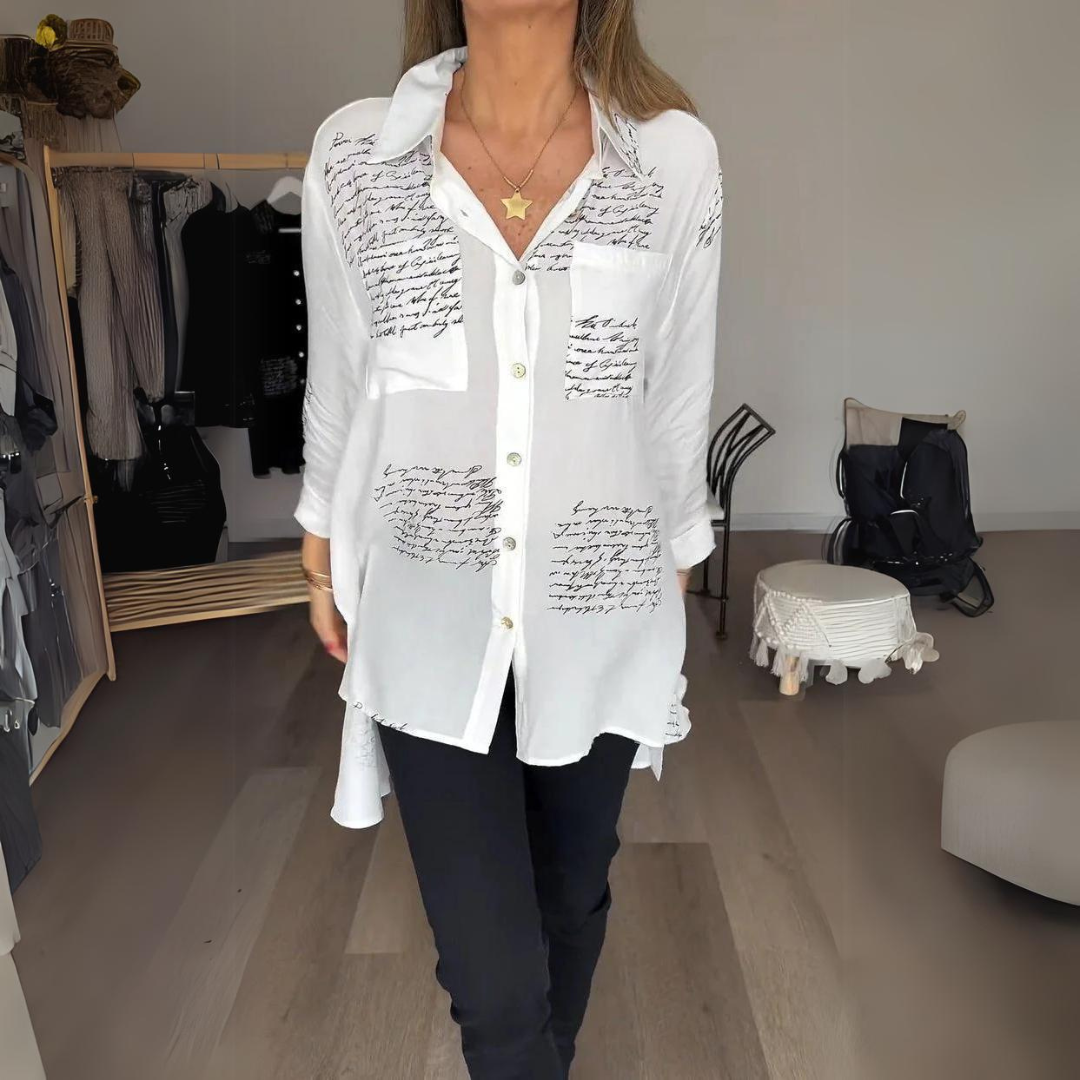 Margaret | Printed Long Sleeve Button-Down Shirt