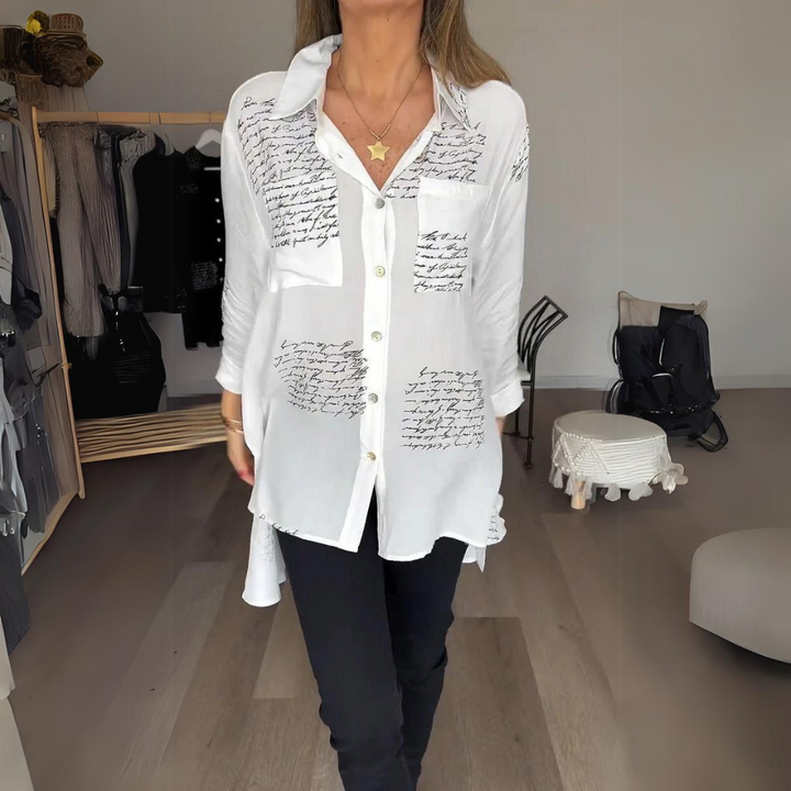 Margaret | Printed Long Sleeve Button-Down Shirt