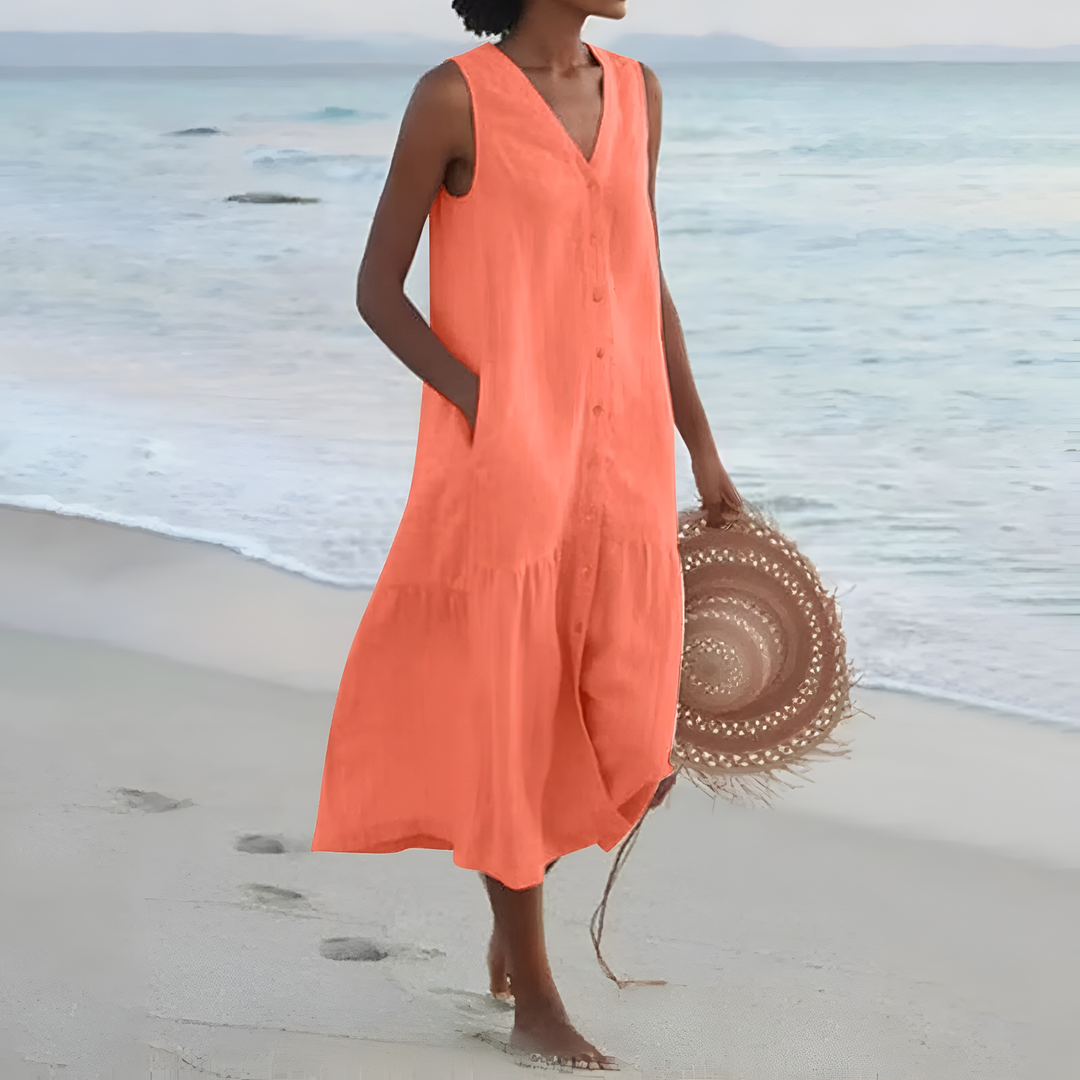 Iris | Sleeveless Button-Front Midi Dress