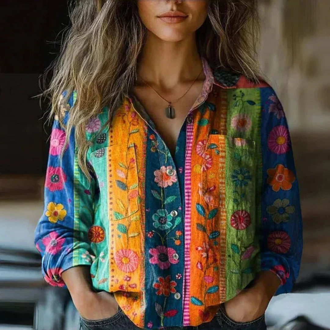 Loretta | Printed Long Sleeve Button-Down Shirt