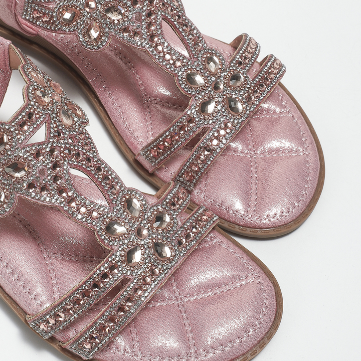Loretta | Flat Embellished Sandal with Gemstone Floral Straps