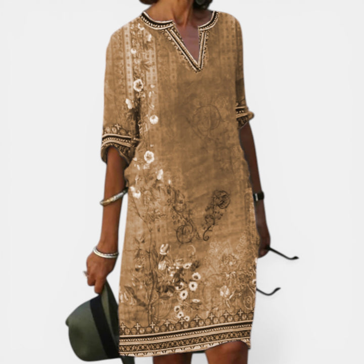 Linda | Floral Print Knee-Length Shift Dress