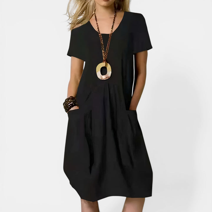 Evelyn | Short Sleeve Draped Midi Dress
