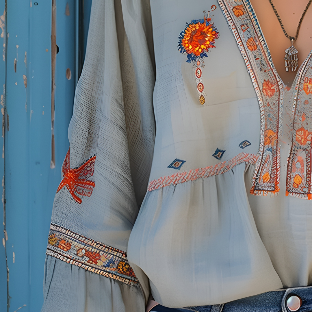 Camille | Boho Embroidered Bell Sleeve Blouse