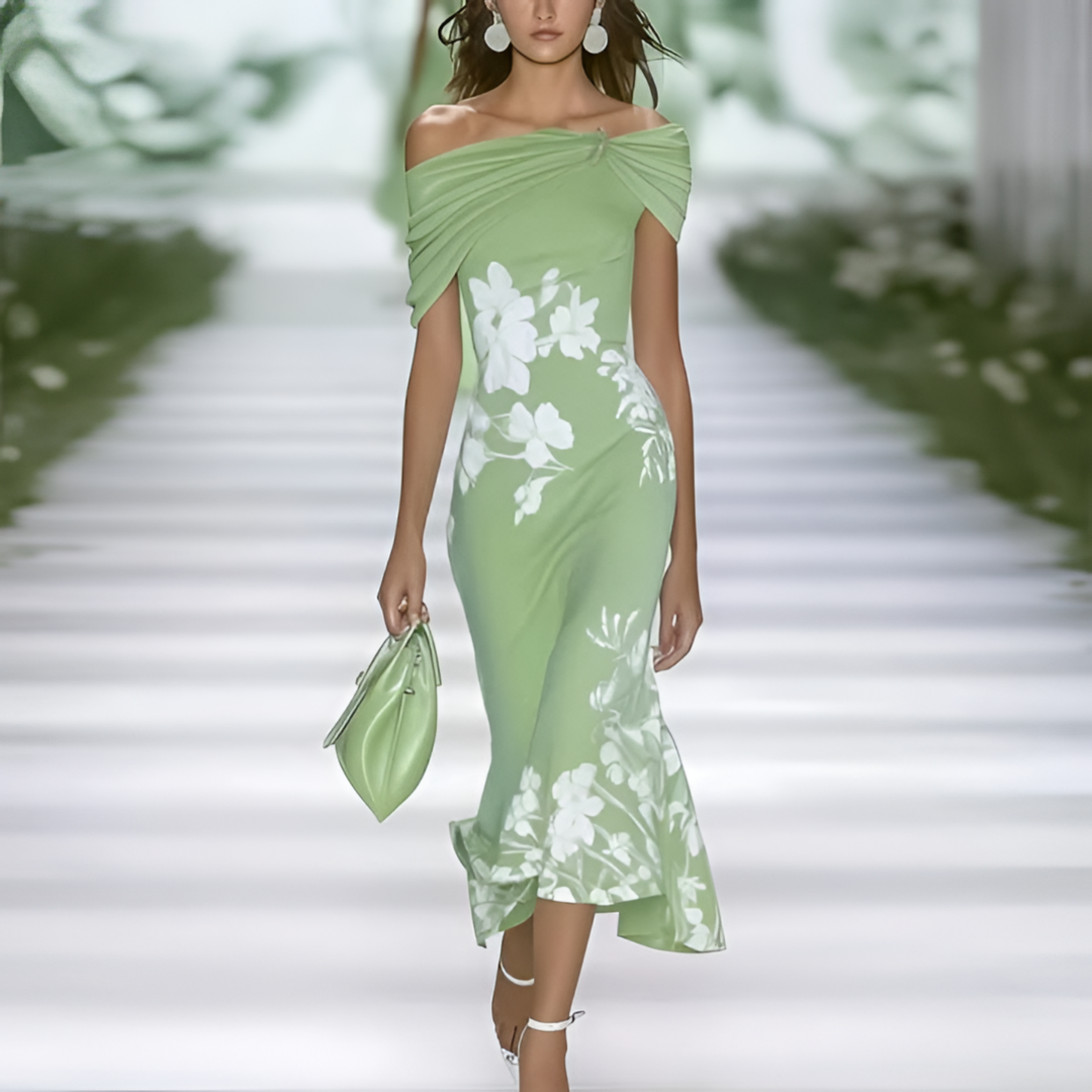 Ramona | Off-Shoulder Floral Midi Dress with Trumpet Hem