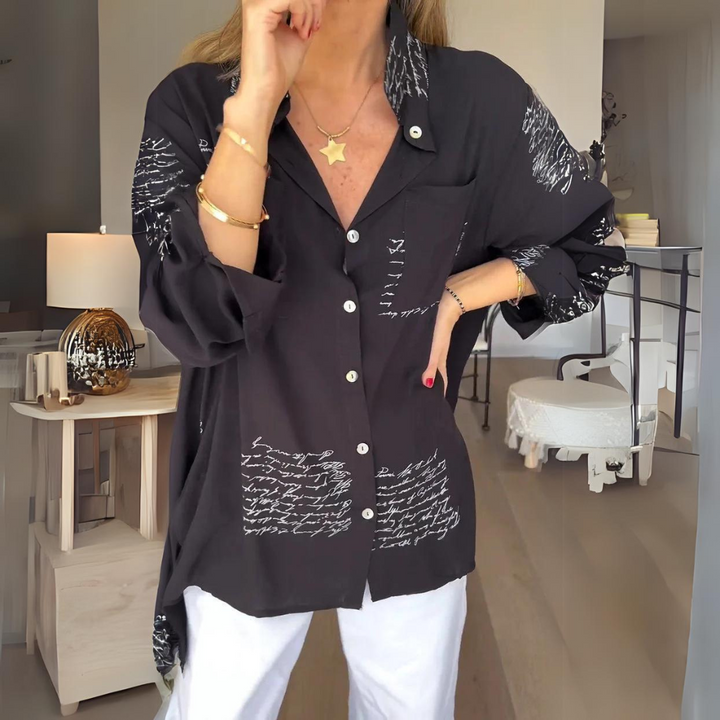 Margaret | Printed Long Sleeve Button-Down Shirt
