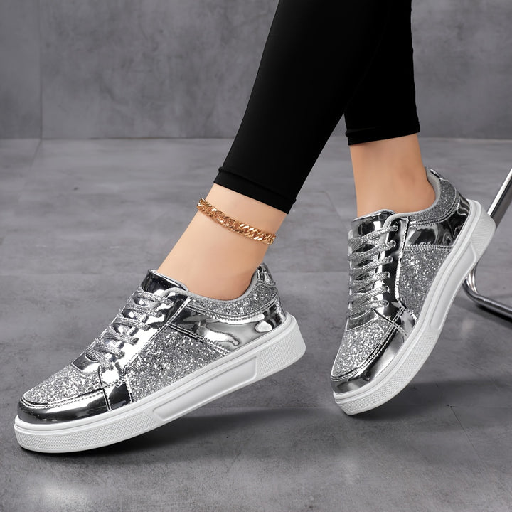 Leonora | Sequin Lace-Up Flat Sneaker