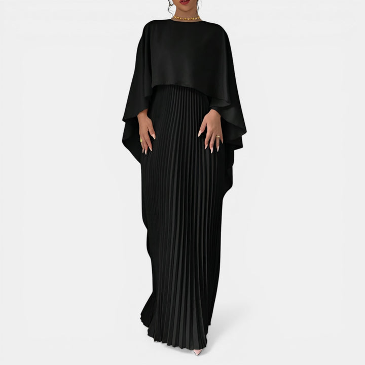 Kathleen | Cape Overlay Pleated Maxi Dress