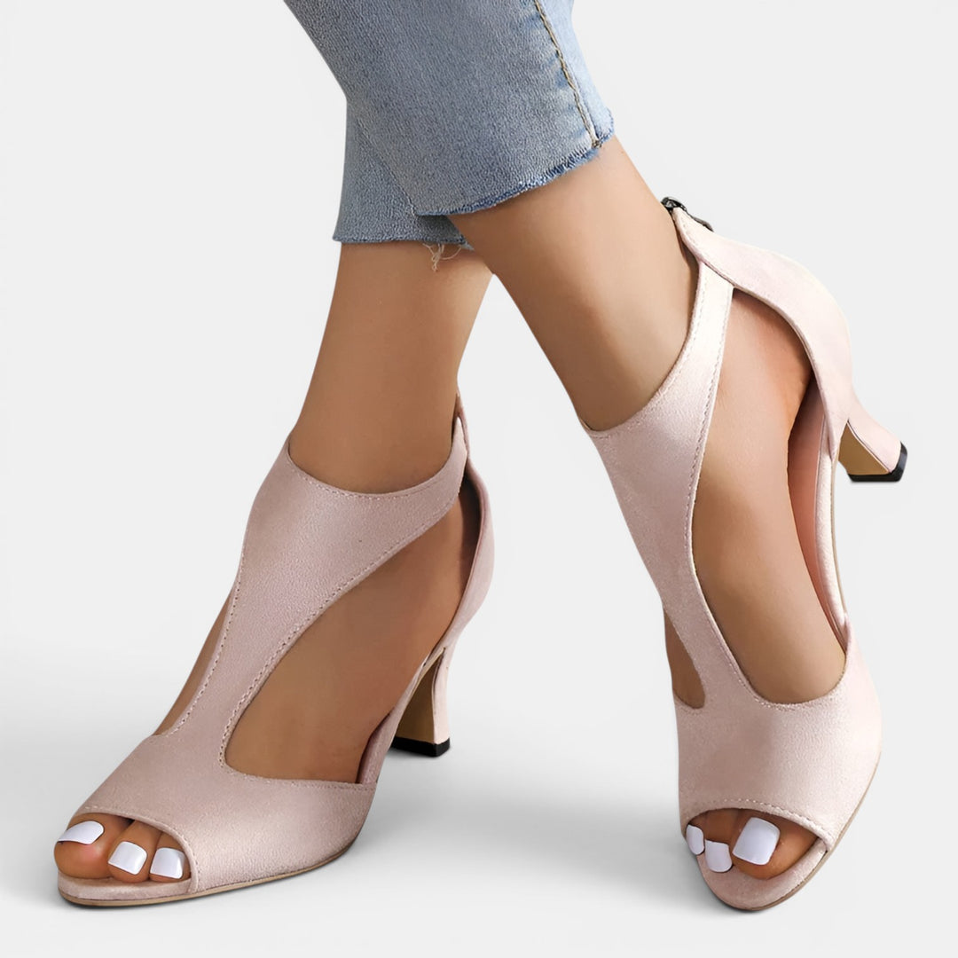 Antoinette | Open Toe Mid-Heel with Ankle Cuff and Back Zip