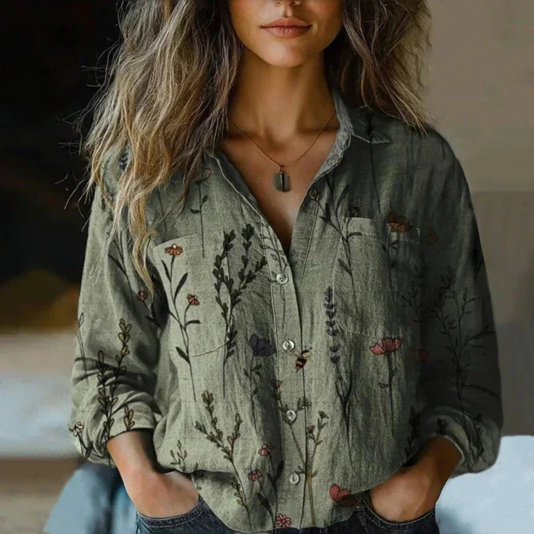 Loretta | Printed Long Sleeve Button-Down Shirt