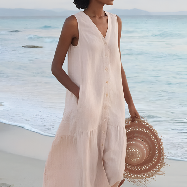 Iris | Sleeveless Button-Front Midi Dress