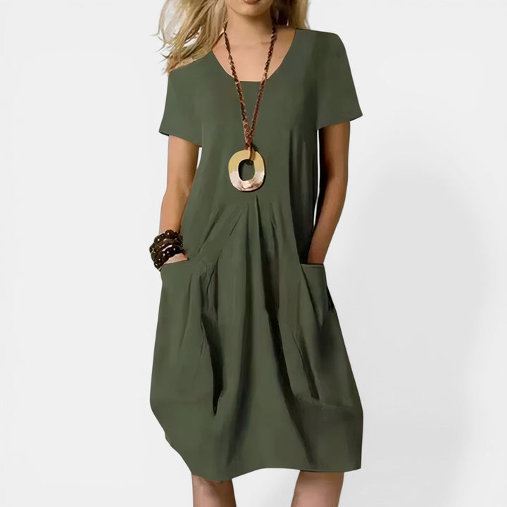 Evelyn | Short Sleeve Draped Midi Dress
