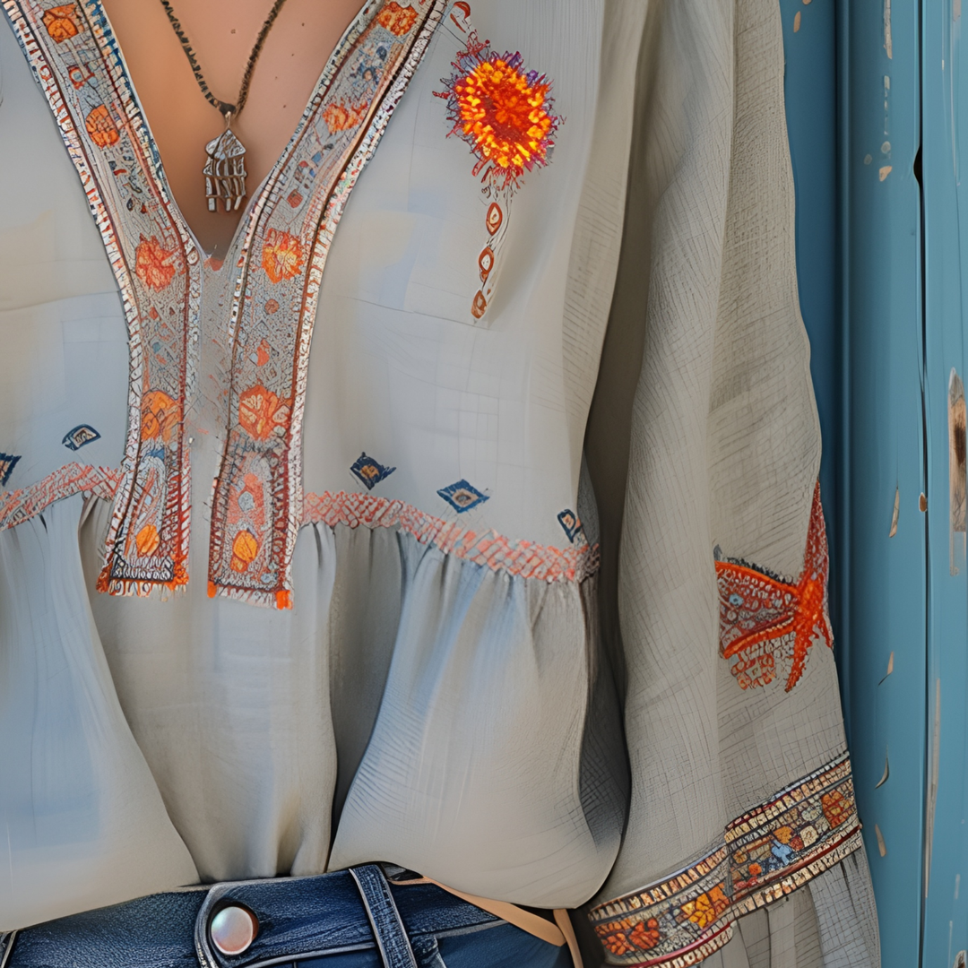 Camille | Boho Embroidered Bell Sleeve Blouse