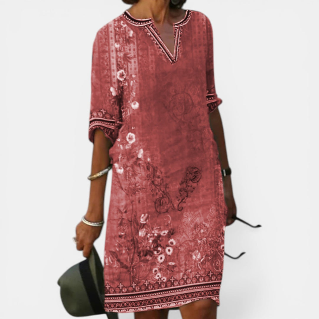Linda | Floral Print Knee-Length Shift Dress